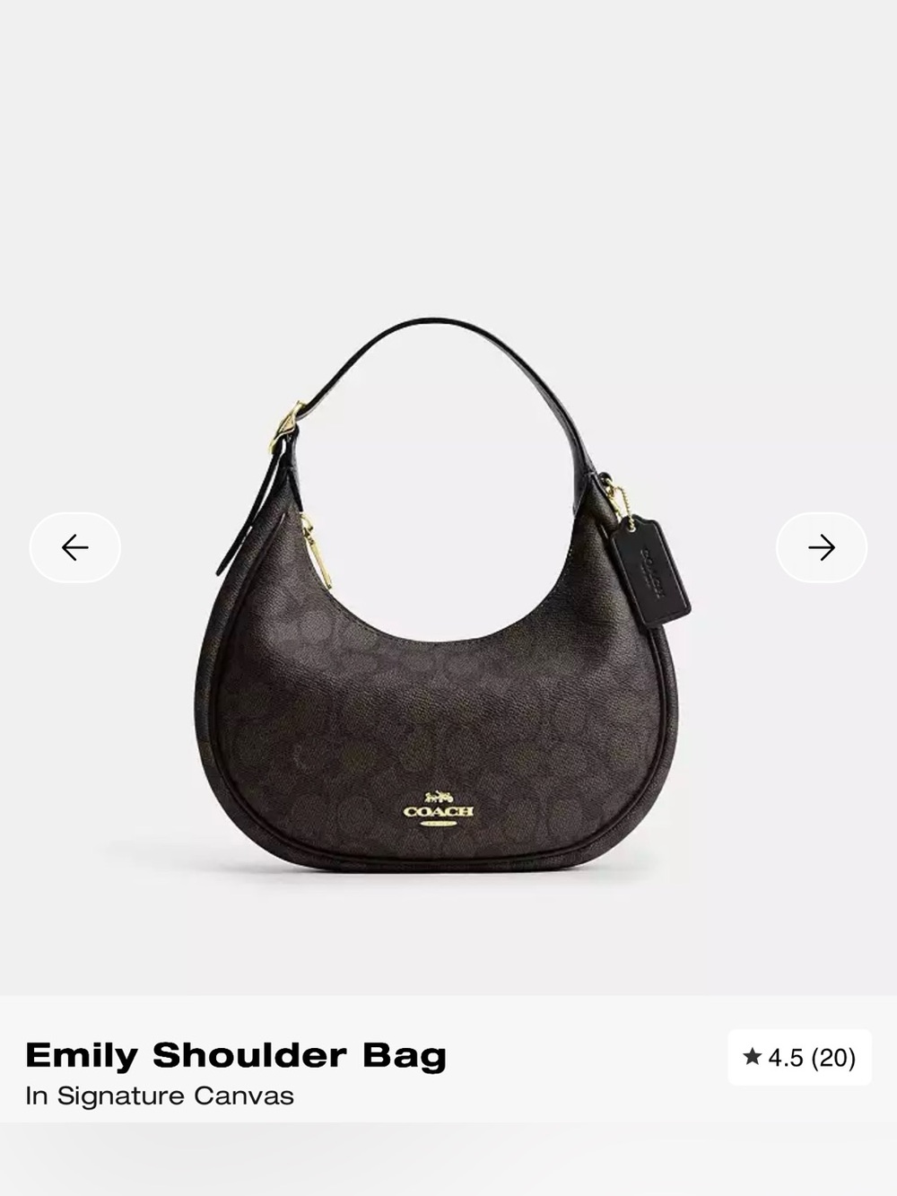 Coach Emily Signature Canvas Hobo Bag in Dark Brown with Gold Hardware